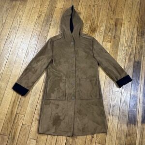 Weatherproof Garment Company Hooded Suede-like Trench Coat Women's M Brown
